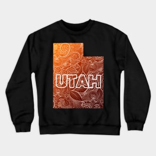 Colorful mandala art map of Utah with text in brown and orange Crewneck Sweatshirt